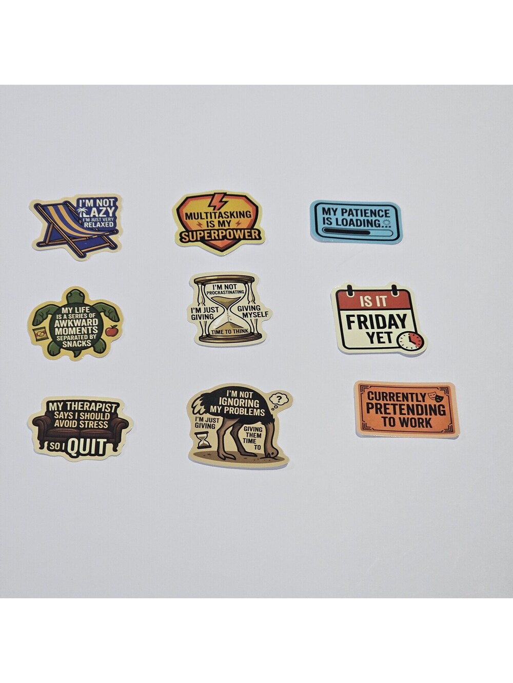 Funny work themed enamel sticker set